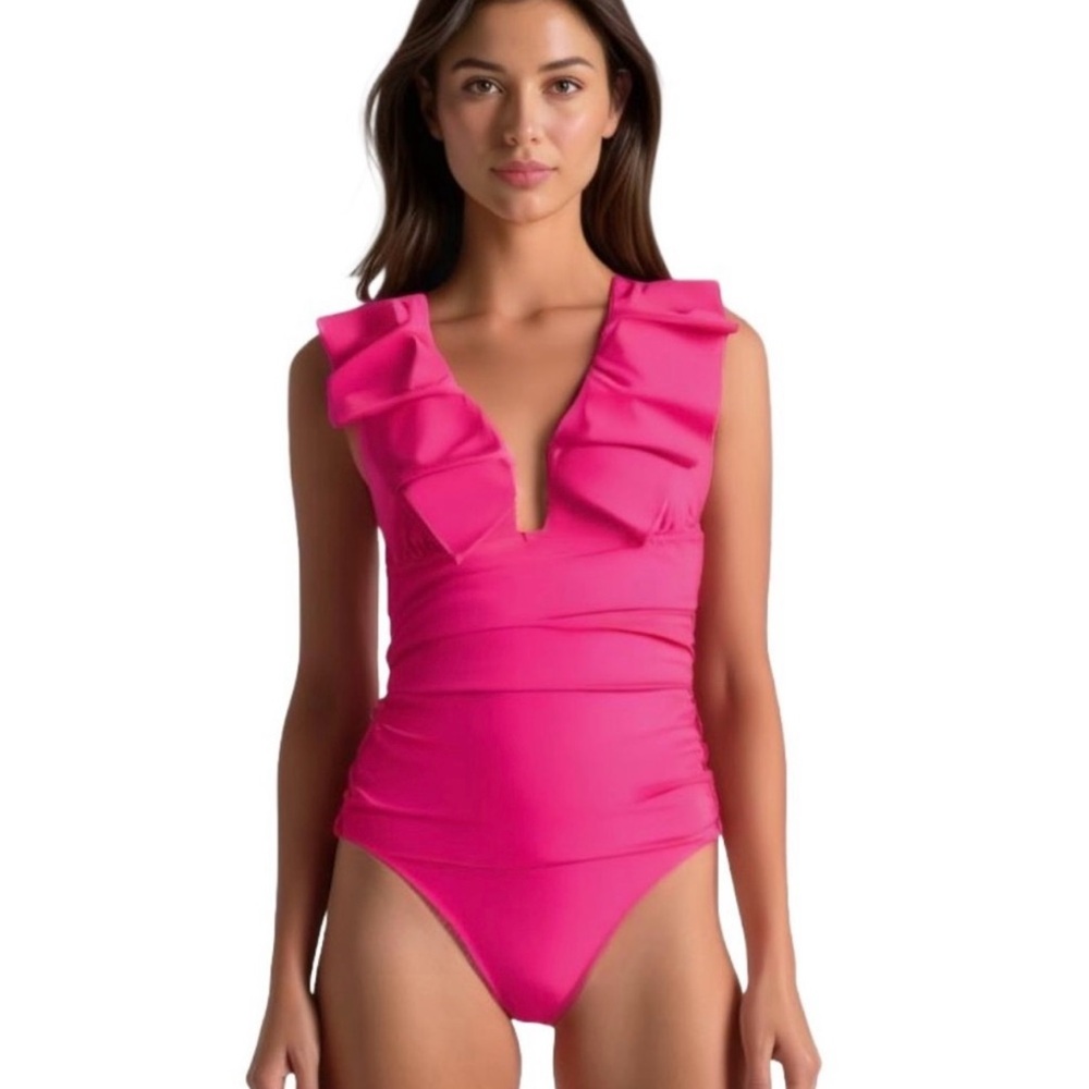 NWT J. Crew Ruched Ruffle One-piece Swimsuit Vibrant Pink Barbie